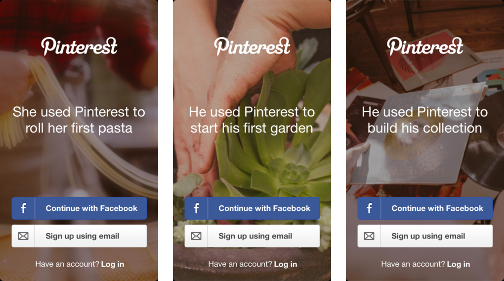 Pinterest does a good job of showing value even at the start of the sign-up flow