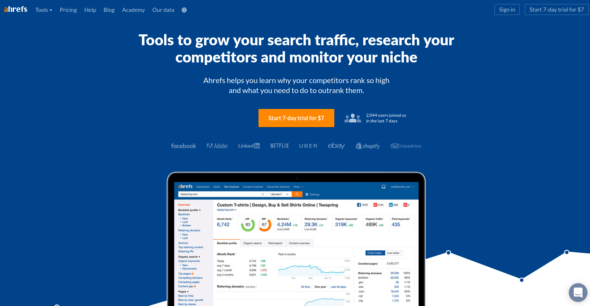 ahrefs product marketing tools landing page