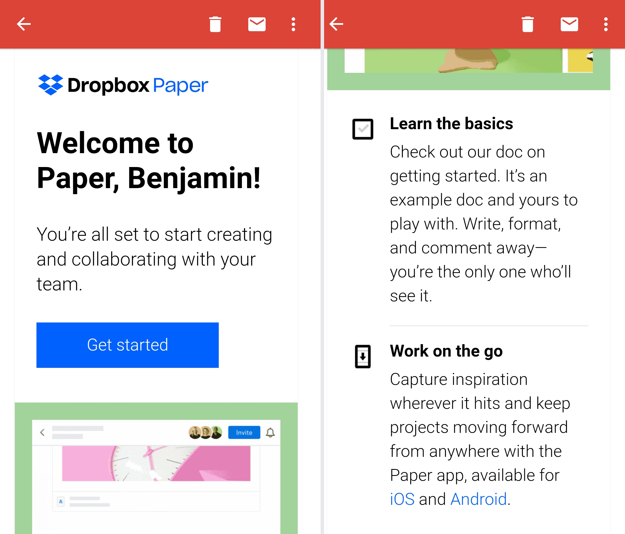 dropbox paper welcome email mobile