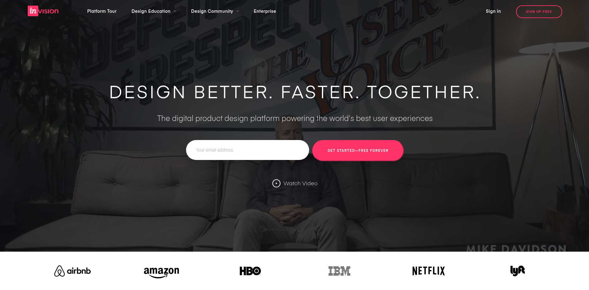 invision product marketing tool landing page