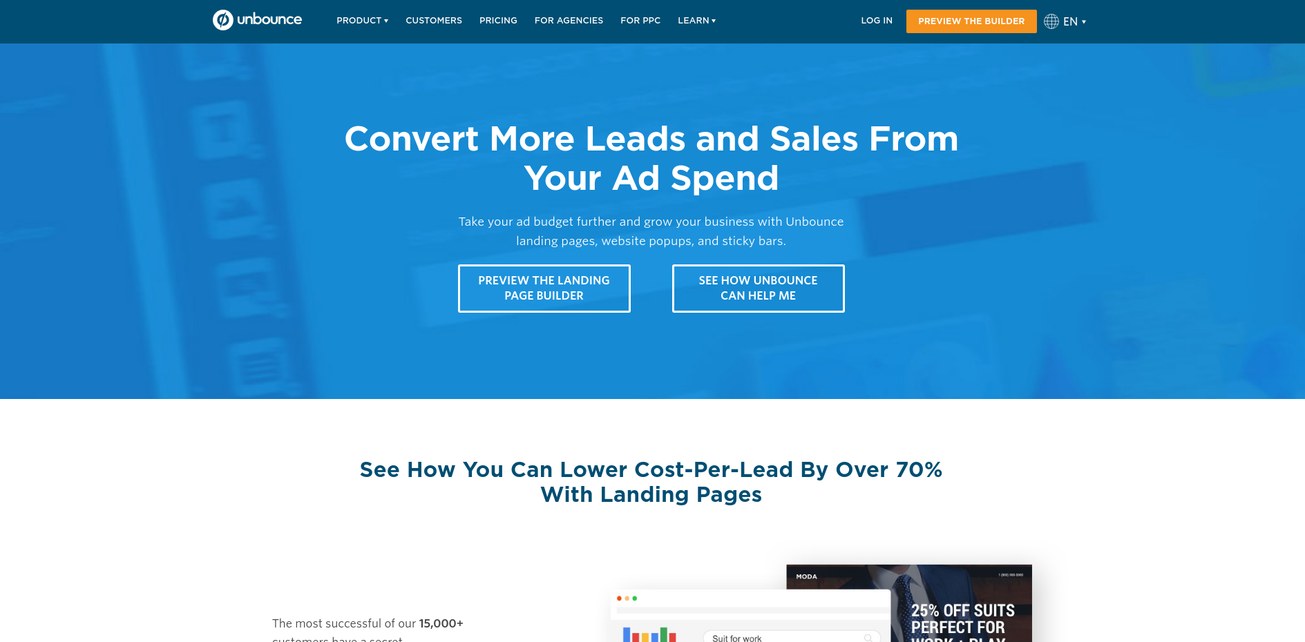 unbounce product marketing tool landing page